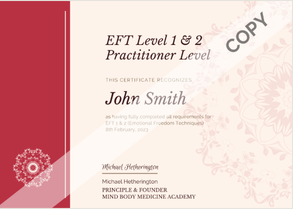 EFT Practitioner Certificate sample